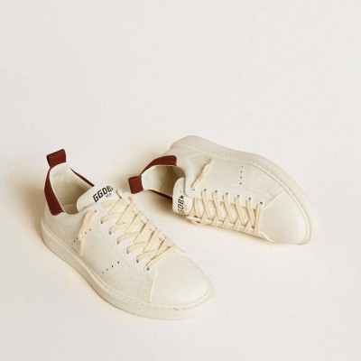 Golden Goose Starter Sneakers In White Leather With Burgundy Nubuck Heel Tab