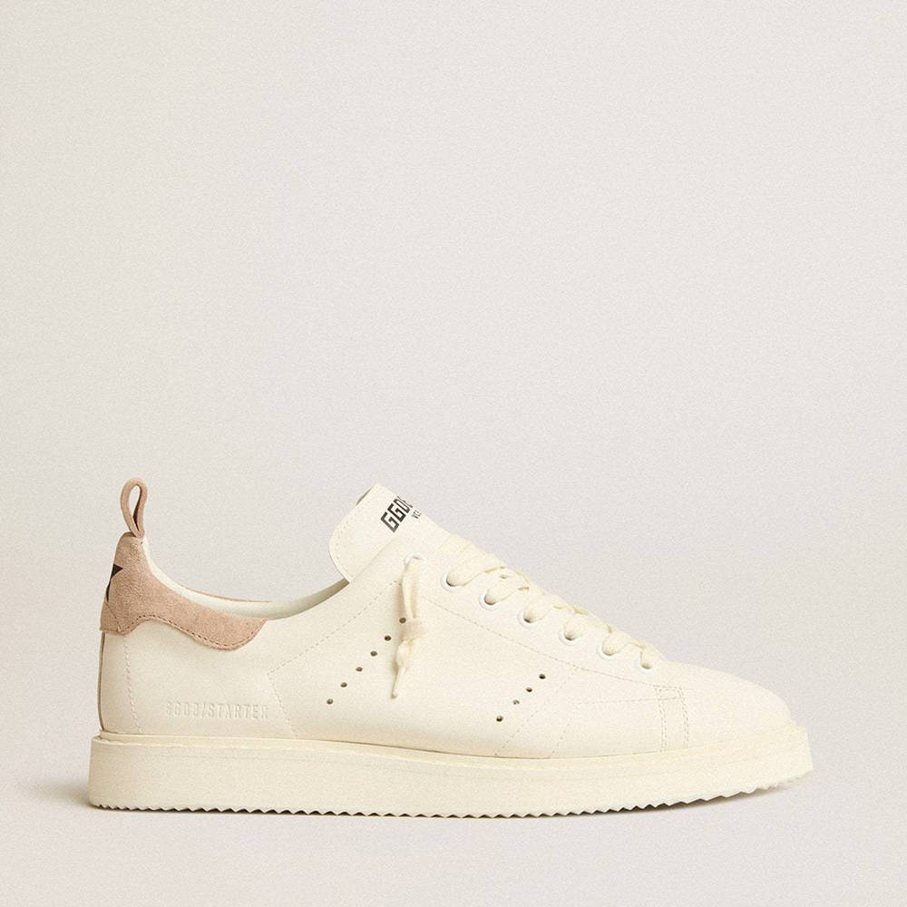 Golden Goose Starter Sneakers In White Leather With Light Brown Nubuck Heel Tab