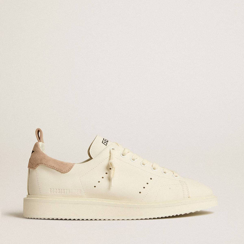 Golden Goose Starter Sneakers In White Leather With Light Brown Nubuck Heel Tab