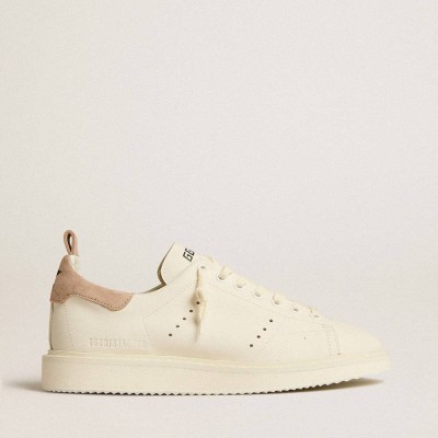 Golden Goose Starter Sneakers In White Leather With Light Brown Nubuck Heel Tab
