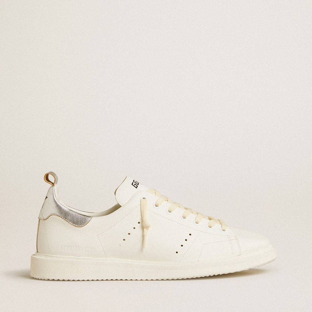 Golden Goose Starter Sneakers In White Leather With Silver Metallic Leather Heel Tab