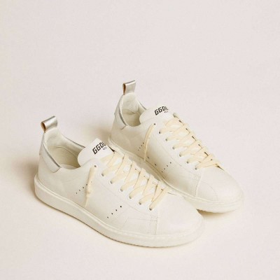 Golden Goose Starter Sneakers In White Leather With Silver Metallic Leather Heel Tab