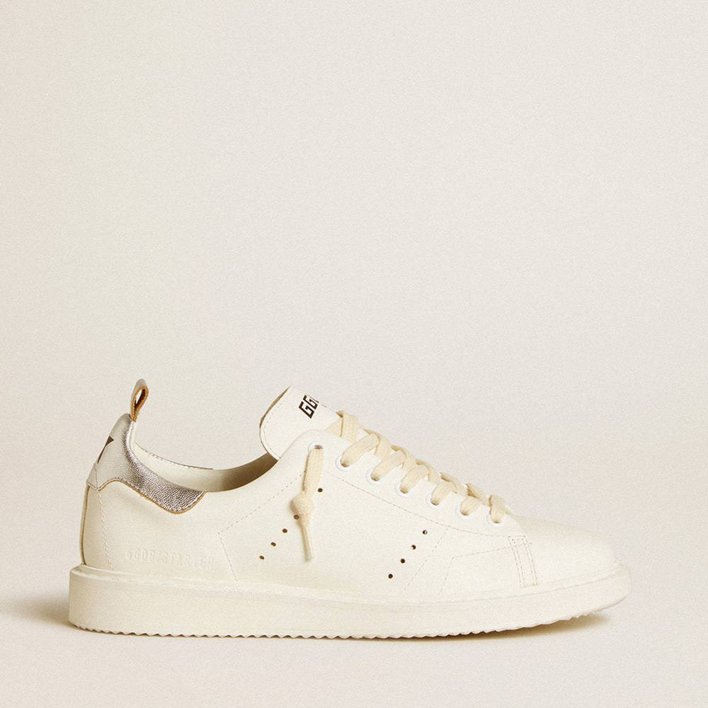 Golden Goose Starter LTD Sneakers In White Leather With Silver Metallic Leather Heel Tab
