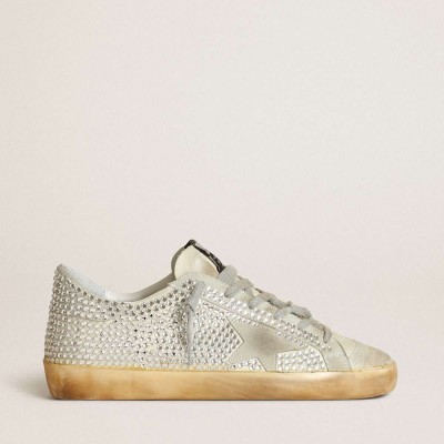 Golden Goose Super-Star Sneakers In Aged White Nubuck With Swarovski Crystals