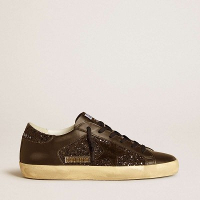 Golden Goose Super-Star Sneakers In Black Glitter With Black Suede Star And Leather Inserts