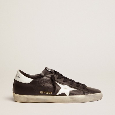 Golden Goose Super-Star Sneakers In Black Leather With White Leather Star And Heel Tab