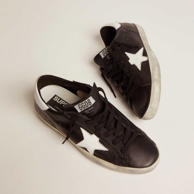 Golden Goose Super-Star Sneakers In Black Leather With White Leather Star And Heel Tab