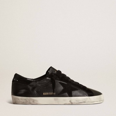 Golden Goose Super-Star Sneakers In Black Nappa With Black Suede Star And Heel Tab