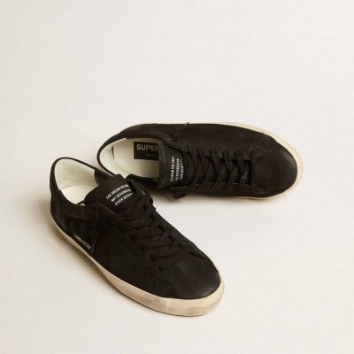 Golden Goose Super-Star Sneakers In Black Nubuck With Perforated Star And Black Nubuck Heel Tab
