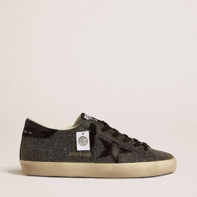 Golden Goose Super-Star Sneakers In Black Swarovski Crystals With Black Suede Star