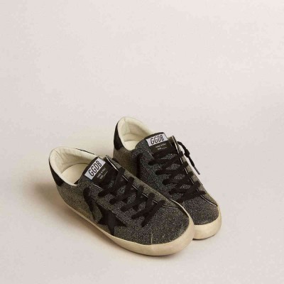 Golden Goose Super-Star Sneakers In Black Swarovski Crystals With Black Suede Star
