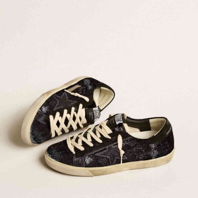 Golden Goose Super-Star Sneakers In Black Velvet And Suede With Black Suede Star