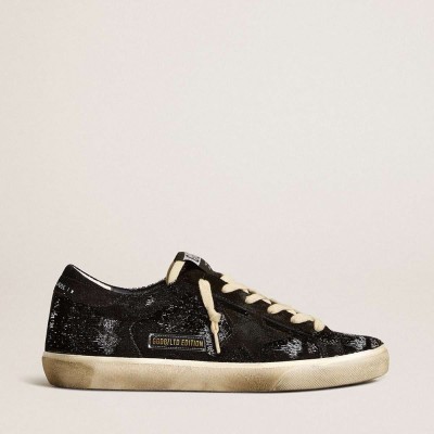 Golden Goose Super-Star Sneakers In Black Velvet And Suede With Black Suede Star