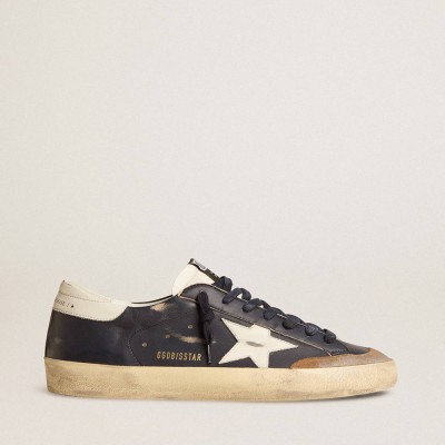 Golden Goose Super-Star Sneakers In Blue Nappa Leather With White Leather Star And Heel Tab
