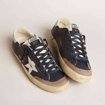 Golden Goose Super-Star Sneakers In Blue Nappa Leather With White Leather Star And Heel Tab
