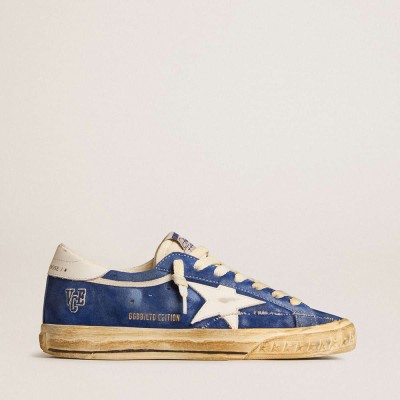 Golden Goose Super-Star Sneakers In Blue Suede With White Leather Star And Heel Tab