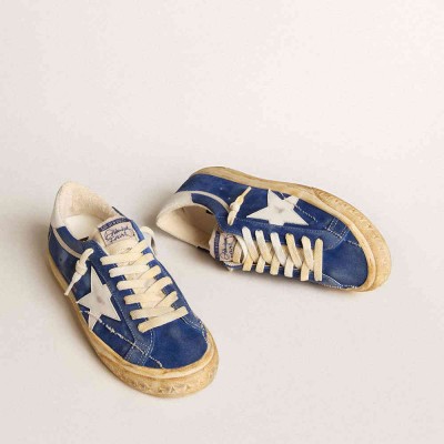 Golden Goose Super-Star Sneakers In Blue Suede With White Leather Star And Heel Tab