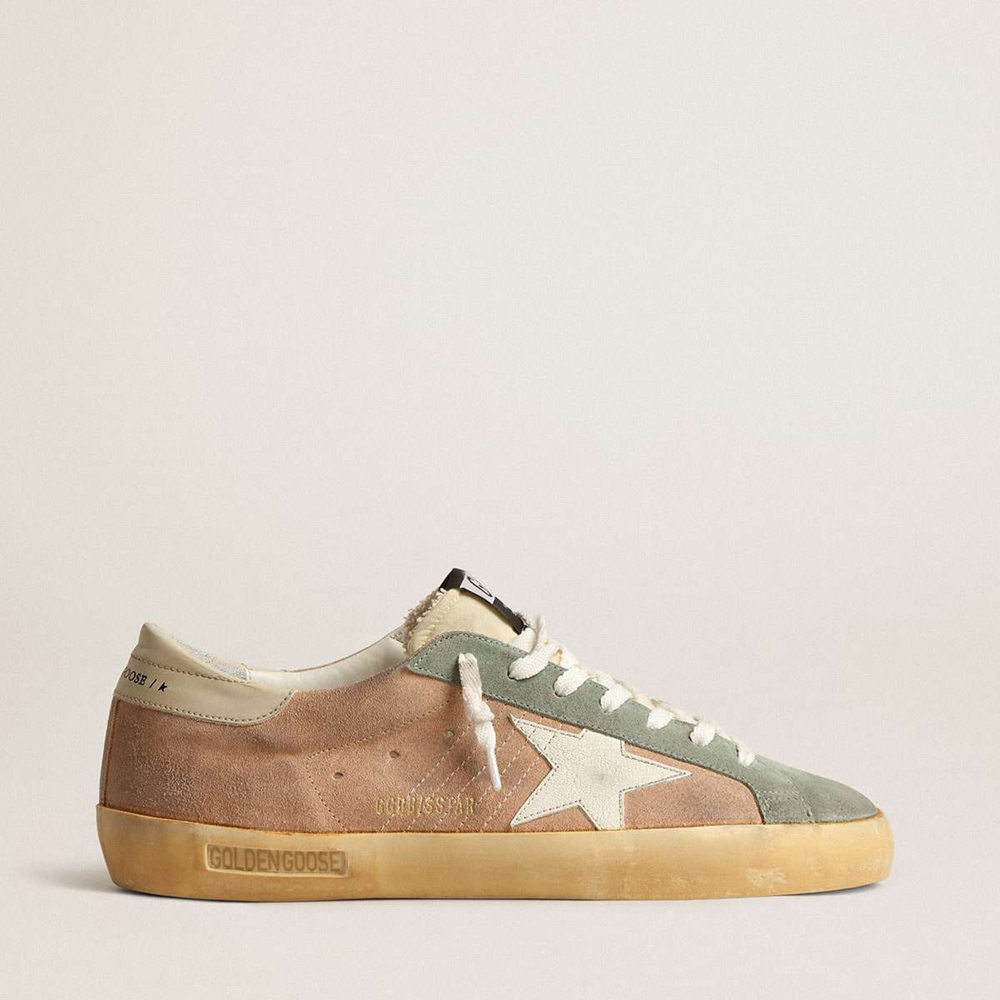 Golden Goose Super-Star Sneakers In Brown And Green Suede With White Nappa Leather Star
