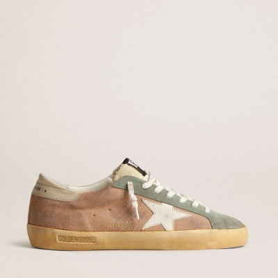 Golden Goose Super-Star Sneakers In Brown And Green Suede With White Nappa Leather Star