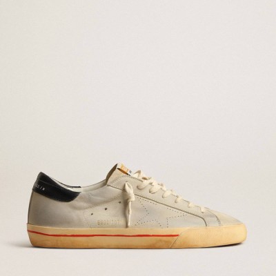 Golden Goose Super-Star Sneakers In Gray Nubuck With Perforated Star And Blue Heel Tab