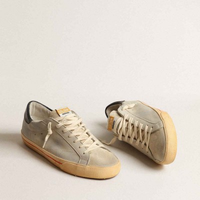 Golden Goose Super-Star Sneakers In Gray Nubuck With Perforated Star And Blue Heel Tab