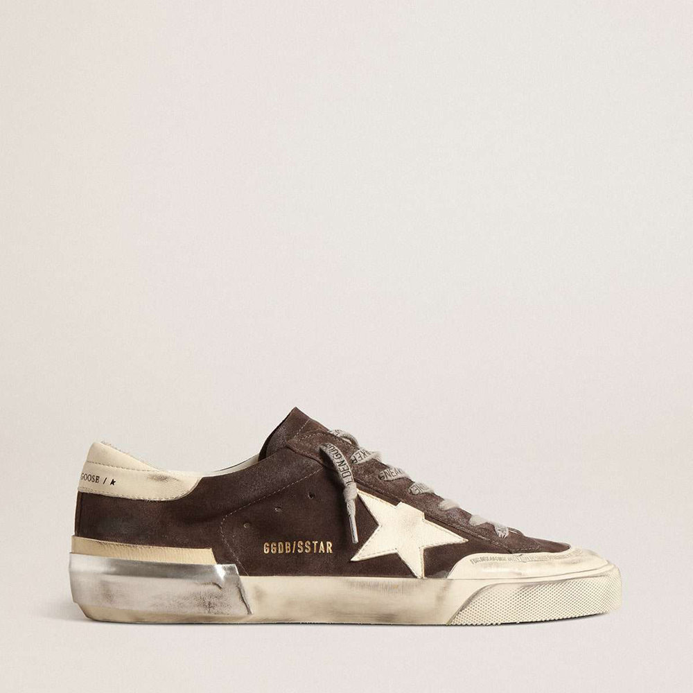 Golden Goose Super-Star Sneakers In Gray Suede With Ecru Nappa Star And Heel Tab