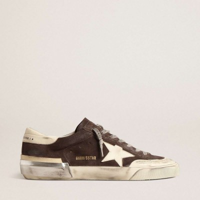 Golden Goose Super-Star Sneakers In Gray Suede With Ecru Nappa Star And Heel Tab