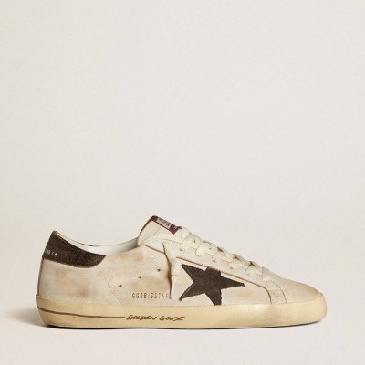 Golden Goose Super-Star Sneakers In Leather With Black Denim Star And Black Leather Heel Tab