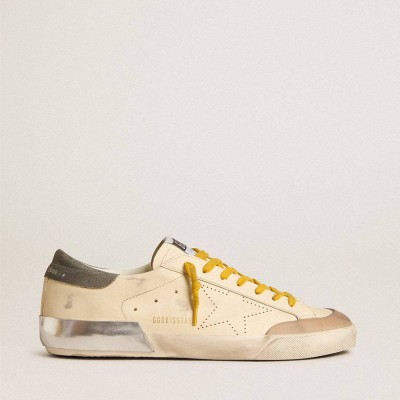 Golden Goose Super-Star Sneakers In Leather With Perforated Star And Gray Suede Heel Tab