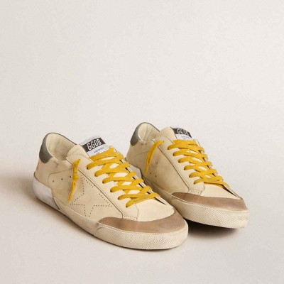 Golden Goose Super-Star Sneakers In Leather With Perforated Star And Gray Suede Heel Tab