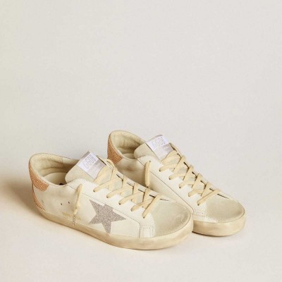 Golden Goose Super-Star Sneakers In Leather With Swarovski Crystal Star And Heel Tab