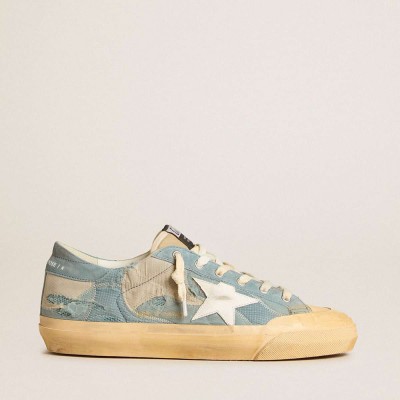 Golden Goose Super-Star Sneakers In Light Blue Mesh And Nylon With White Leather Star