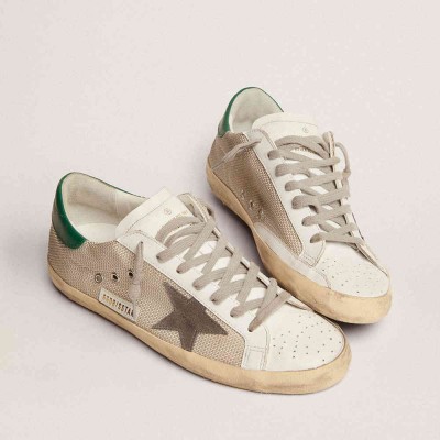 Golden Goose Super-Star Sneakers In Light Silver Mesh With Gray Star