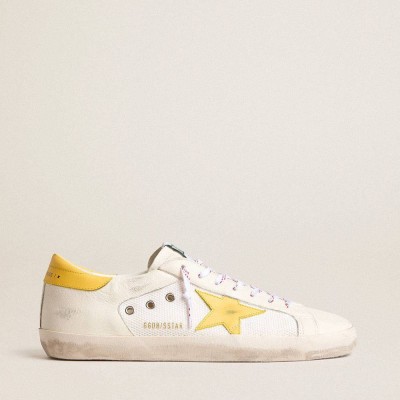 Golden Goose Super-Star Sneakers In Mesh And Nappa Leather With Yellow Leather Star And Heel Tab