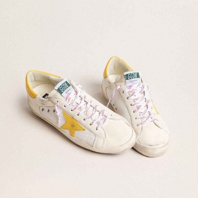 Golden Goose Super-Star Sneakers In Mesh And Nappa Leather With Yellow Leather Star And Heel Tab