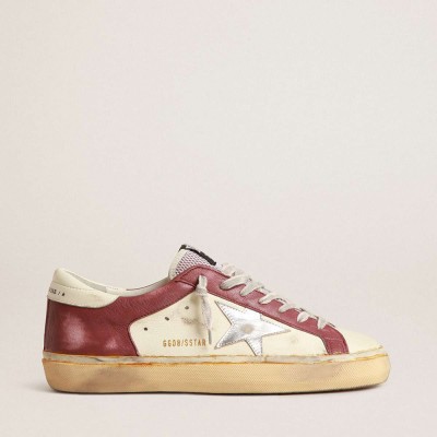Golden Goose Super-Star Sneakers In Nappa Leather With Burgundy Inserts And Silver Star