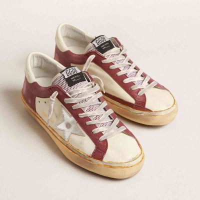 Golden Goose Super-Star Sneakers In Nappa Leather With Burgundy Inserts And Silver Star