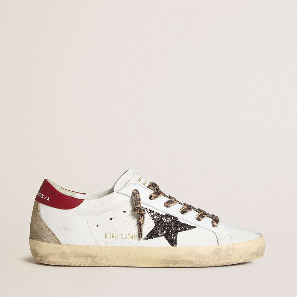 Golden Goose Super-Star Sneakers In Nappa With Glitter Star And Red Nappa Heel Tab