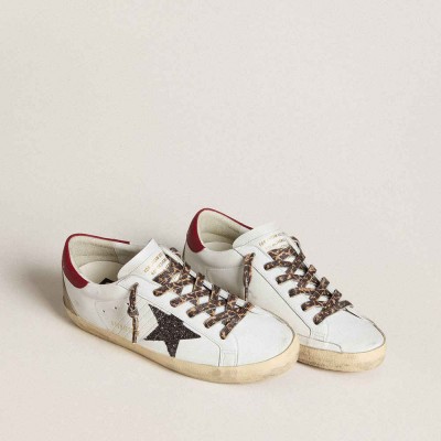 Golden Goose Super-Star Sneakers In Nappa With Glitter Star And Red Nappa Heel Tab