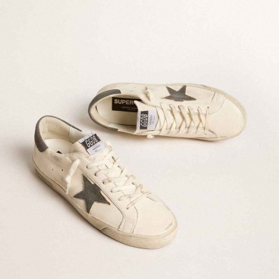 Golden Goose Super-Star Sneakers In Nappa With Gray Suede Star And Heel Tab