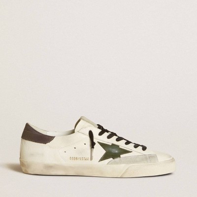 Golden Goose Super-Star Sneakers In Nappa With Green Leather Star And Gray Leather Heel Tab