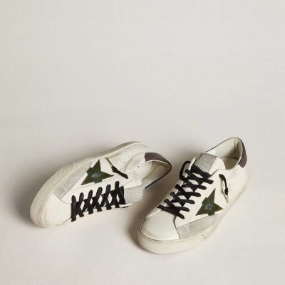 Golden Goose Super-Star Sneakers In Nappa With Green Leather Star And Gray Leather Heel Tab