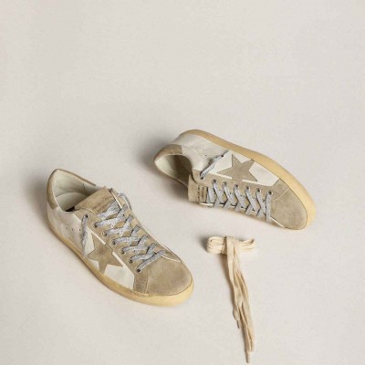 Golden Goose Super-Star Sneakers In Nappa With Ice-gray Suede Star And Black Embroidery