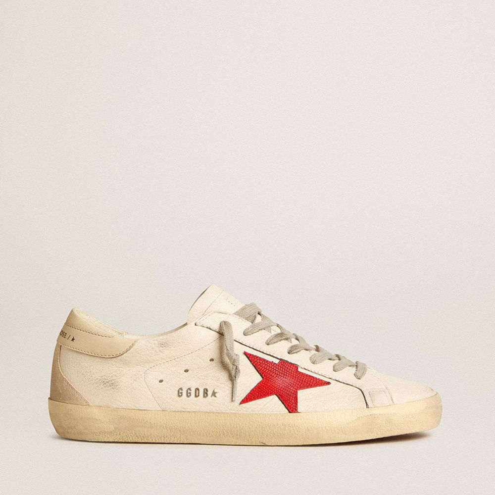Golden Goose Super-Star Sneakers In Nappa With Red Star And Cream Leather Heel Tab