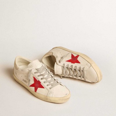Golden Goose Super-Star Sneakers In Nappa With Red Star And Cream Leather Heel Tab