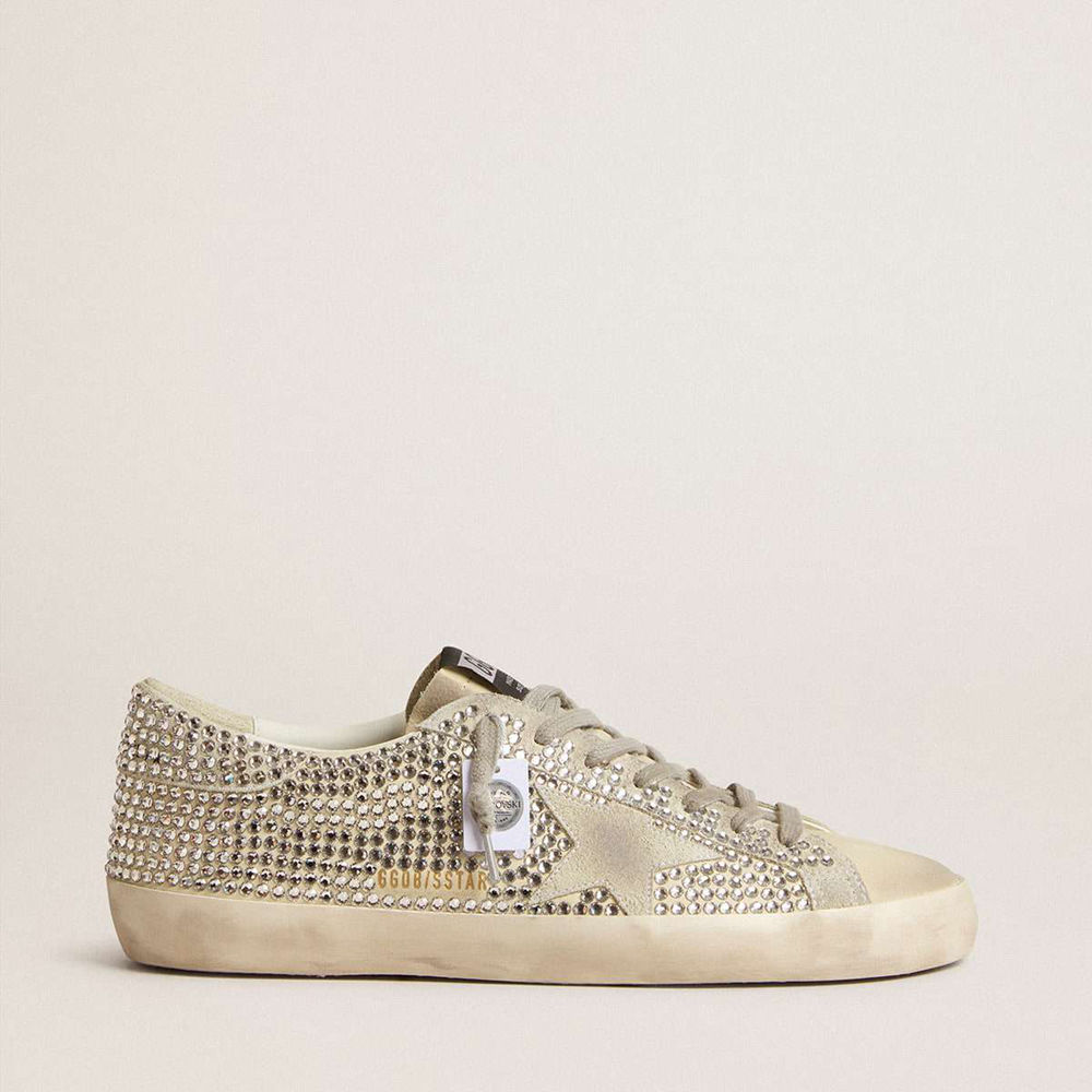 Golden Goose Super-Star Sneakers In Nubuck With Swarovski Crystals And Ice-gray Suede Star
