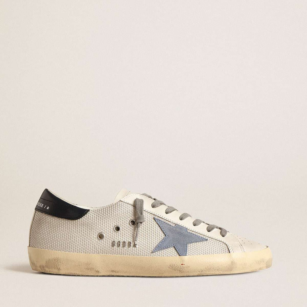 Golden Goose Super-Star Sneakers In Pale Silver Mesh With Light Blue Suede Star