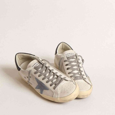 Golden Goose Super-Star Sneakers In Pale Silver Mesh With Light Blue Suede Star