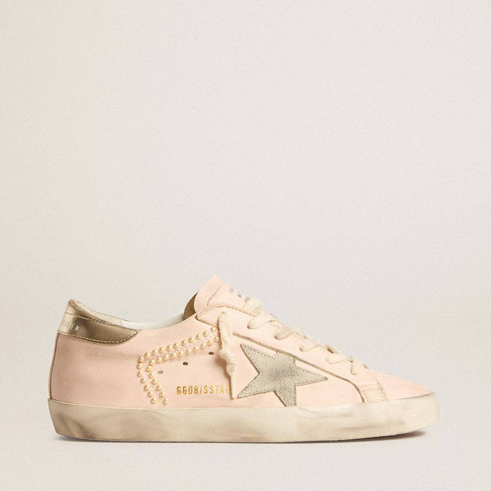 Golden Goose Super-Star Sneakers In Pink Nappa With Ice-gray Star And Platinum Heel Tab