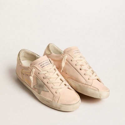 Golden Goose Super-Star Sneakers In Pink Nappa With Ice-gray Star And Platinum Heel Tab